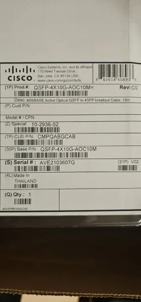 Qsfp-4x10g-aoc10m Cisco 40g Breakout