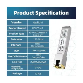 Gwliuni 331908377088 Bn 5pcs 1.25gbps Rj45 Copper Sfp 10/100/1000base-t Transceiver Module 100m